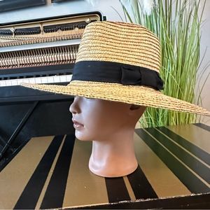 Brixton boho Joanna wide brim wheat straw hat w/ black ribbon trim